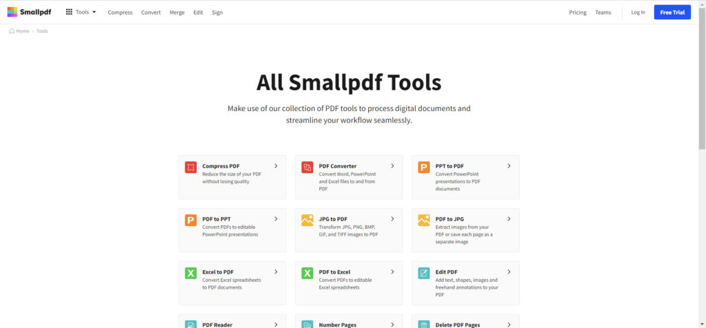 SmallPdf-Screen 온라인 PDF 변환 편집기