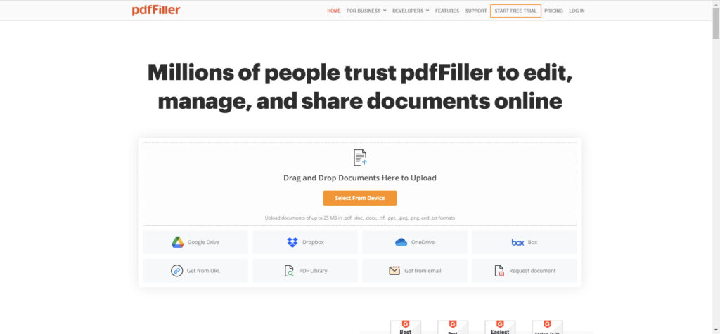 pdffiller-screen 온라인 PDF 변환 편집기